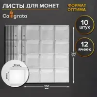 Набор листов для монет, формат &laquo;Оптима&raquo;, 10 листов 200&times;250 мм, на 12 ячеек 50&times;50 мм