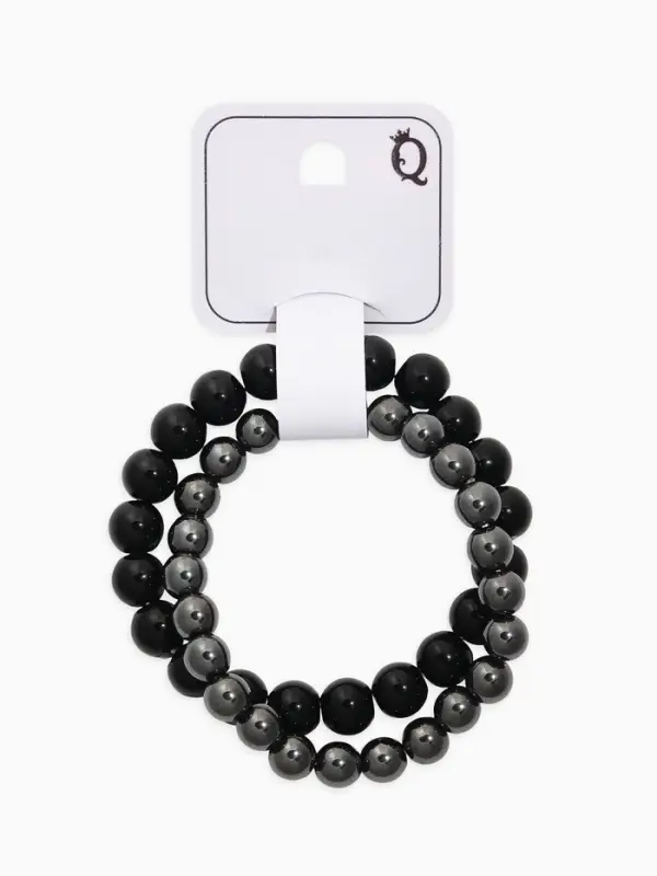 Набор браслетов из бусин &laquo;Гематит и Агат&raquo;, 2 шт. шар №8, №10, чёрный, металлик