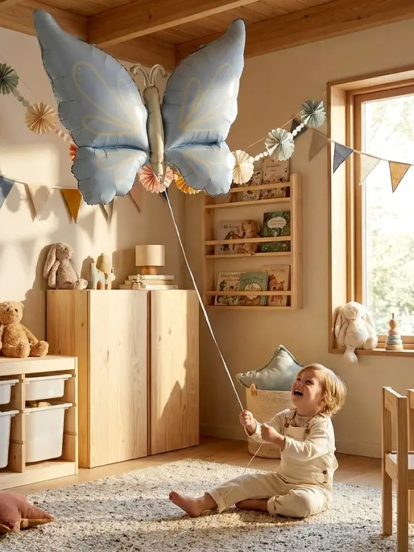 Воздушный шар фольгированный 37" "Нежная бабочка" голубой сатин