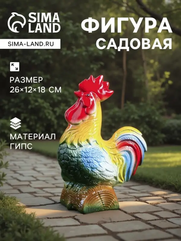 Садовая фигура из гипса &laquo;Петух на бревне&raquo;, 26&times;12&times;18 см