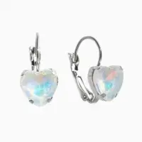 Серьги "Сердечки" лунные, цвет радужные в серебре