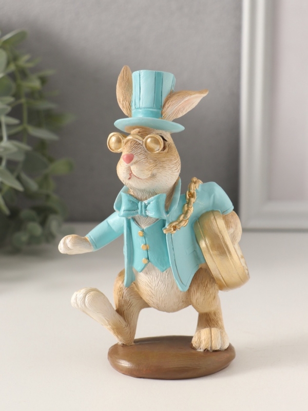 Сувенир полистоун Сувенир полистоун "Заяц с карманными часами и в пенсне" голубой 8,5х6,5х14 см