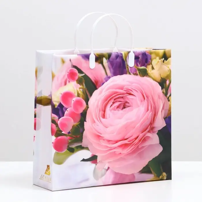 Пакет &laquo;Пионовидные розы&raquo;, мягкий пластик, 30&times;30 см, 120 мкм