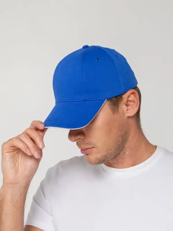 Бейсболка Canopy, ярко-синяя с белым кантом Бейсболка Canopy, ярко-синяя с белым кантом