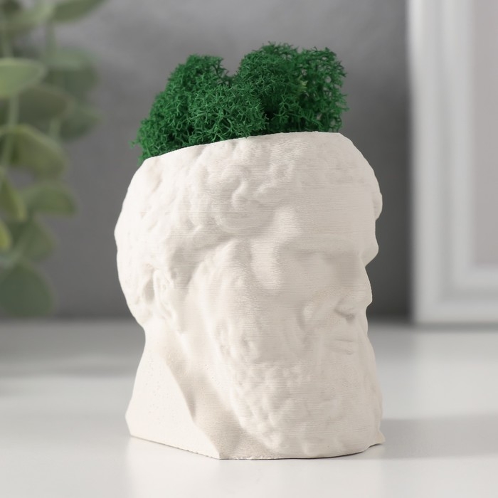 Кашпо бетонное  Кашпо бетонное "Прометей" высота 6,5 см, ширина 5 см белый со мхом (мох зелен. стабилизир)