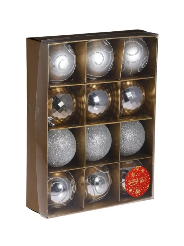 Ёлочные игрушки &laquo;Глория&raquo;, шары новогодние, d=6 см, набор 12 шт., серебро