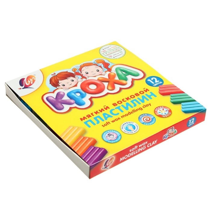 Пластилин мягкий (восковой), 12 цветов, 180 г,  Пластилин мягкий (восковой), 12 цветов, 180 г, "Кроха", со стеком
