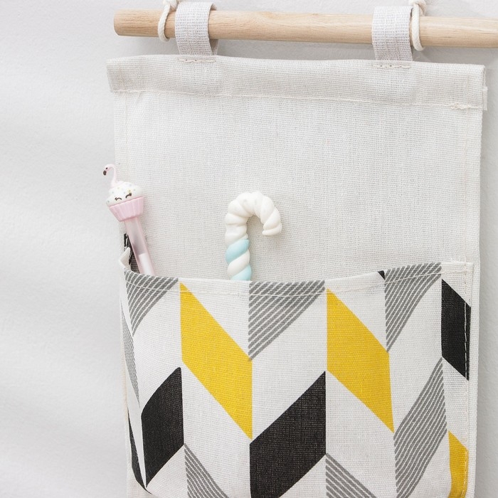 Органайзер подвесной с карманами Доляна «Зиг-заг», 3 отделения, 58×20 см, цвет серо-жёлтый Органайзер подвесной с карманами Доляна «Зиг-заг», 3 отделения, 58×20 см, цвет серо-жёлтый