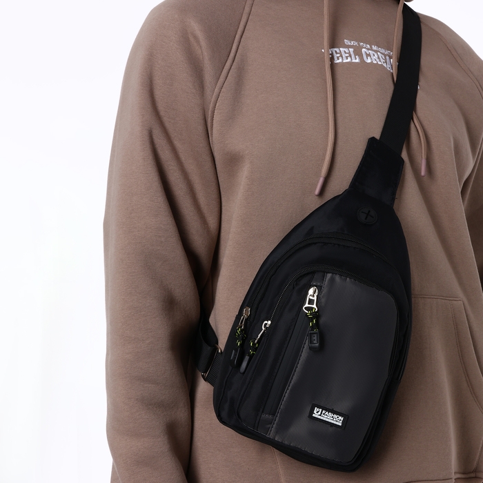 Сумка-слинг из текстиля, 3 наружных кармана, цвет серый Сумка-слинг из текстиля, 3 наружных кармана, цвет серый