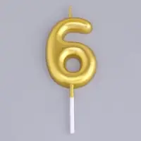 Свеча в торт «Европейская», цифра 6, 6 см, золото
