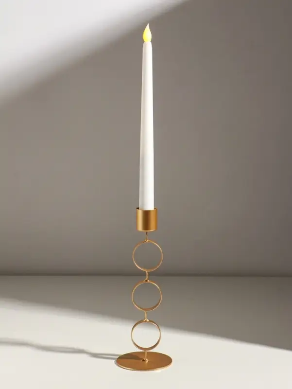Подсвечник металл на 1 свечу "Три кольца" d=2,5 см золото 7,5х7,5х21 см