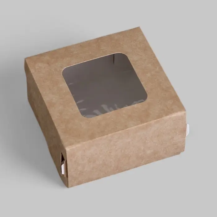 Коробка складная, с окном, крафтовая, 7×7×4 см
