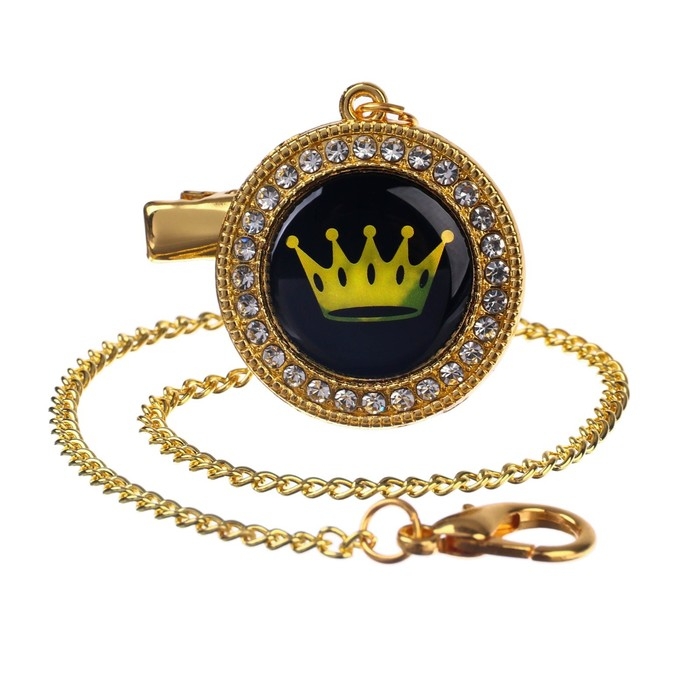 Соска - пустышка силиконовая ортодонтическая «PRINCESS», от 6 мес., с колпачком + держатель - цепочка, цвет белый/золото, стразы