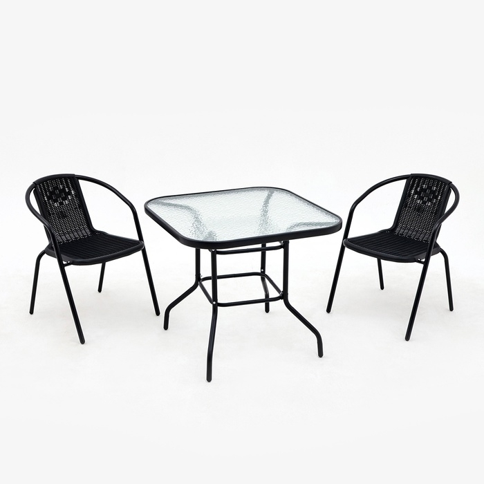 Набор садовой мебели: Стол квадратный 80 х 80 х 73 см и 2 стула серого цвета Набор садовой мебели: Стол квадратный 80 х 80 х 73 см и 2 стула серого цвета