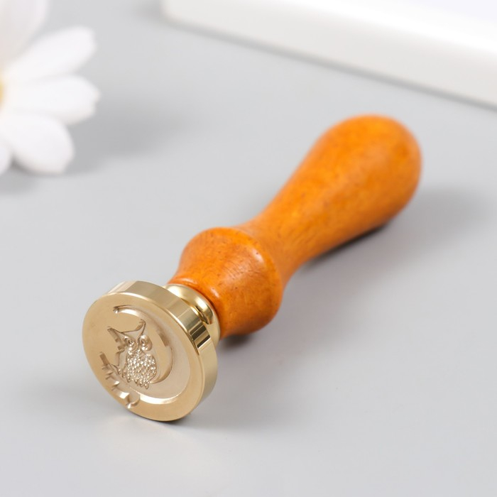 Печать для сургуча с деревянной ручкой "Филин на месяце" 9х2,5х2,5 см