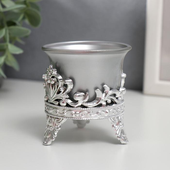 Подсвечник пластик, стекло Подсвечник пластик, стекло "Цветок лотоса" серебро 6,5х6х6 см