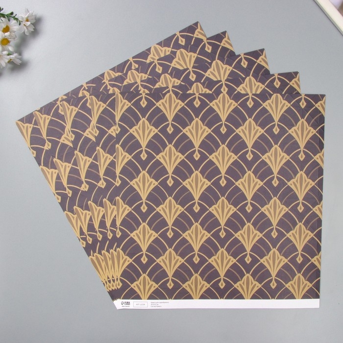 Бумага для скрапбукинга двусторонняя Бумага для скрапбукинга двусторонняя "Версаль и ромбы золото" плотность 180 гр набор 5 шт 30,5х32 см