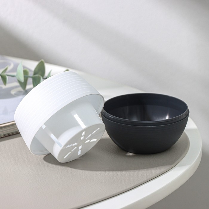 Горшок для цветов с поддоном «Япония», 125 мл, d=8 см, h=6,5 см, цвет белый-графитовый Горшок для цветов с поддоном «Япония», 125 мл, d=8 см, h=6,5 см, цвет белый-графитовый