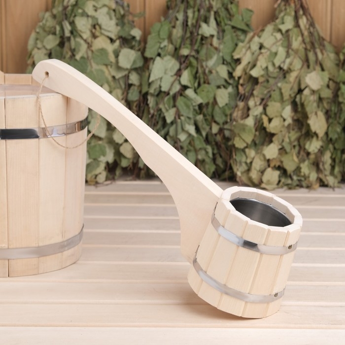 Ковш банный из липы 0.5л, 42 см, нержавеющая вставка, с горизонтальной ручкой, Ковш банный из липы 0.5л, 42 см, нержавеющая вставка, с горизонтальной ручкой, "Добропаровъ"