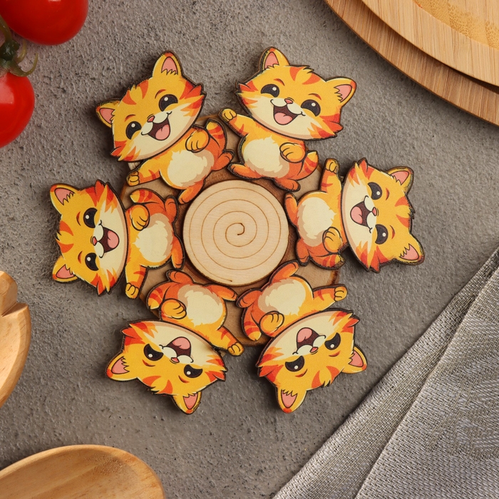 Подставка под горячее Подставка под горячее "Рыжий кот", D=12, можжевельник