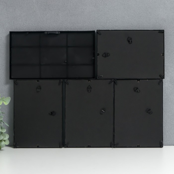 Фоторамка на 4 фото 10х15 см+зеркало  Фоторамка на 4 фото 10х15 см+зеркало "Отражение" чёрная набор 5 шт 31х41 см