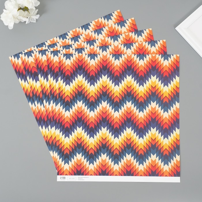 Бумага для скрапбукинга Бумага для скрапбукинга "Зигзаг" плотность 180 гр набор 5 шт 30,5х32 см