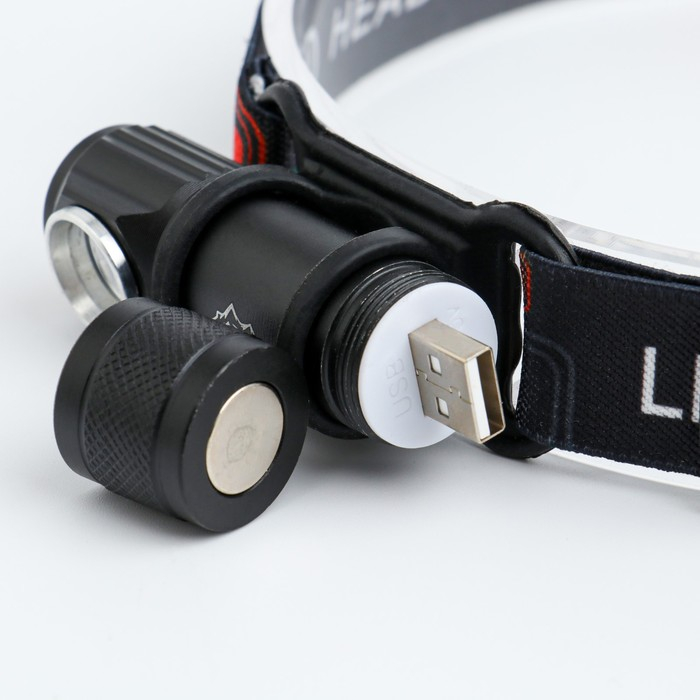 Фонарь налобный аккумуляторный  Фонарь налобный аккумуляторный "Мастер К" 7 Вт, 1200 мАч, 90 лм, 3 режима, 8 х 2.5 см, USB