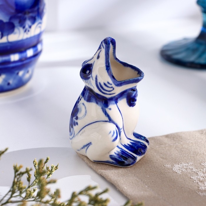 Подставка для зубочисток  Подставка для зубочисток "Лягушка", гжель, фарфор, h=7,5см