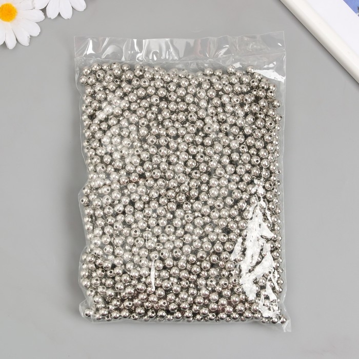 Бусины для творчества пластик "Серебро" d=0,8 см набор 500 гр