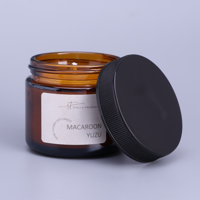 Свеча ароматическая в банке  Свеча ароматическая в банке "MACAROON YUZU", соевый воск, 50 г, печенье и юзу