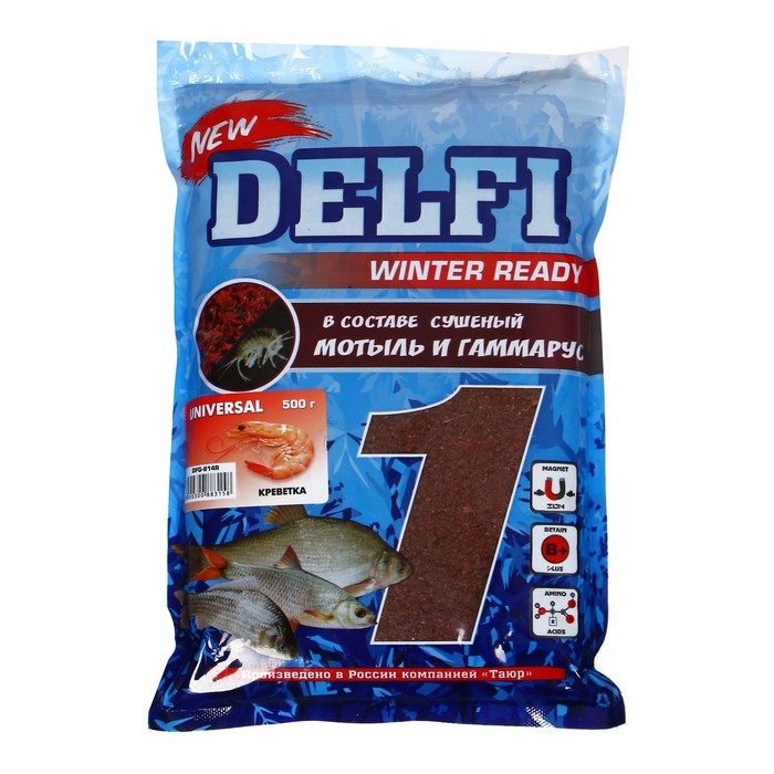 Прикормка зимняя увлажненная DELFI ICE Ready, универсальная, креветка, красная + блёстки, 500 г Прикормка зимняя увлажненная DELFI ICE Ready, универсальная, креветка, красная + блёстки, 500 г