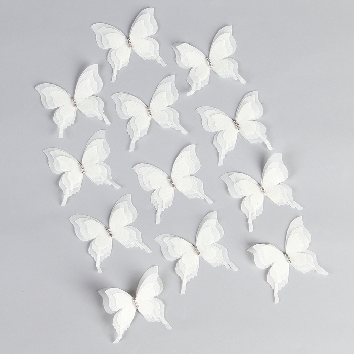 Декор для творчества «Бабочка», трёхслойный, набор 12 шт., размер 1 шт. — 5 × 4,5 см, цвет молочный Декор для творчества «Бабочка», трёхслойный, набор 12 шт., размер 1 шт. — 5 × 4,5 см, цвет молочный