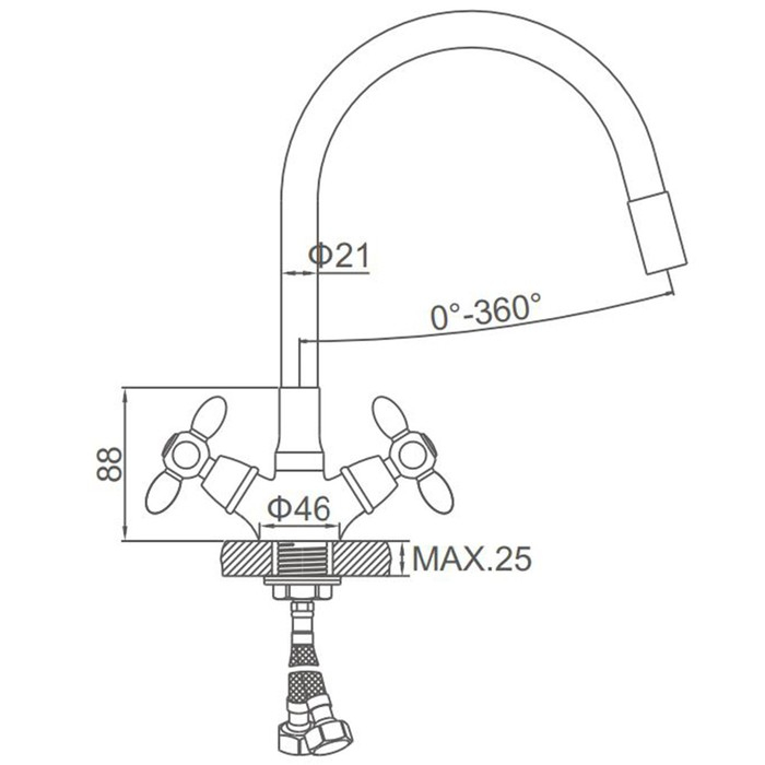 Смеситель для кухни Accoona A4882N-1, двухвентильный, с гибким изливом, красный Смеситель для кухни Accoona A4882N-1, двухвентильный, с гибким изливом, красный