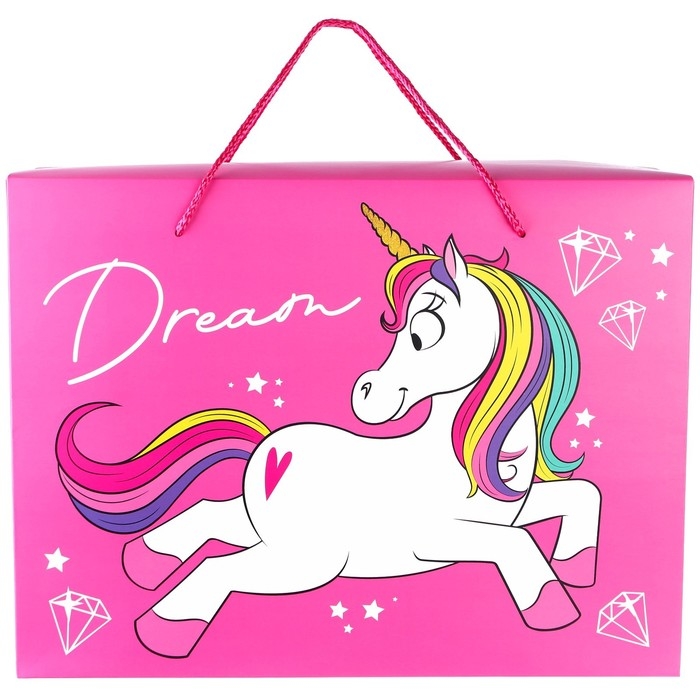 Пакет-коробка, 40 х 30 х 15 см Пакет-коробка, 40 х 30 х 15 см "Dream", упаковка, Минни Маус и Единорог