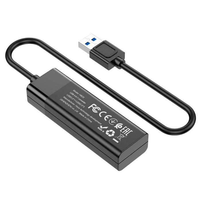 Адаптер Hoco HB25, 4 в 1, USB to USB3.0/USB2.0*3, длина кабеля 30 см, чёрный Адаптер Hoco HB25, 4 в 1, USB to USB3.0/USB2.0*3, длина кабеля 30 см, чёрный