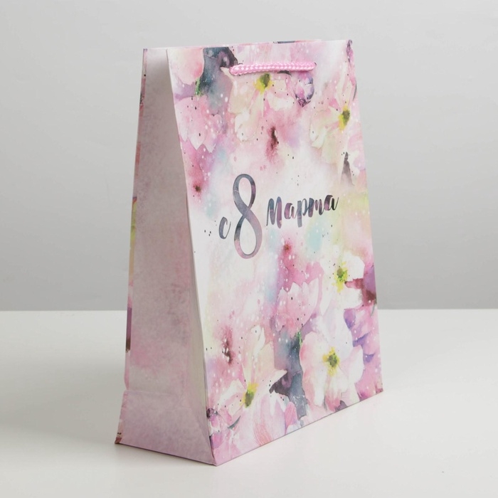 Пакет подарочный ламинированный вертикальный, упаковка, «С 8 марта», ML 21 х 25 х 8 см