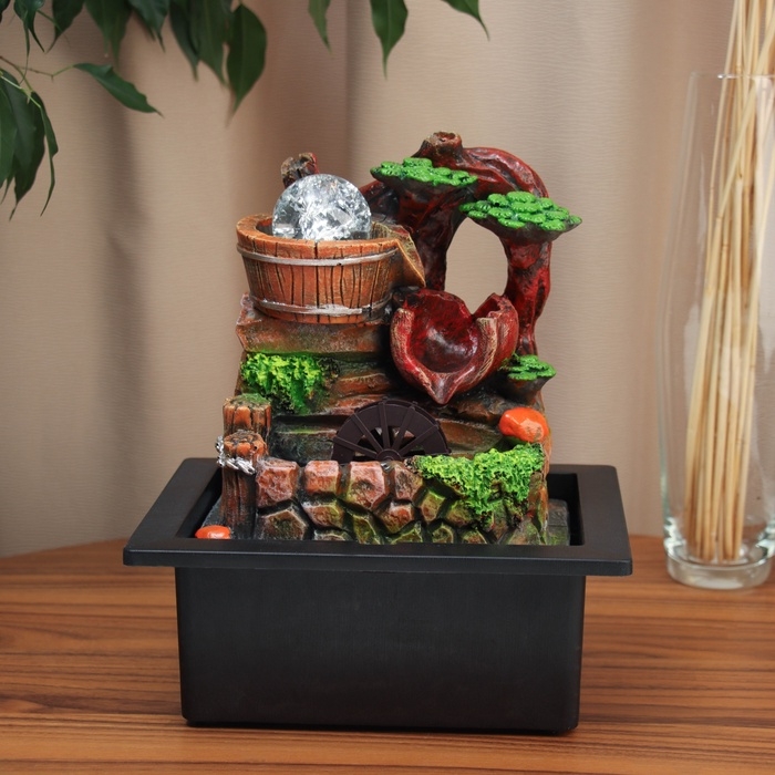 Фонтан Фонтан "Водопад из бочек под деревом" 28х23 см (с подсветкой)