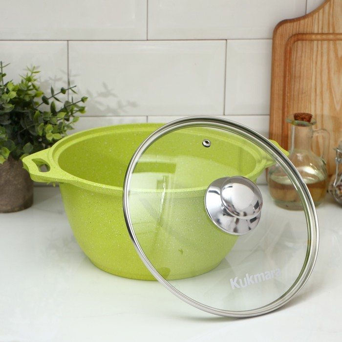 Кастрюля Trendy style, 3 л, d=22 см, h=13,5 см, стеклянная крышка, антипригарное покрытие, цвет зелёный Кастрюля Trendy style, 3 л, d=22 см, h=13,5 см, стеклянная крышка, антипригарное покрытие, цвет зелёный