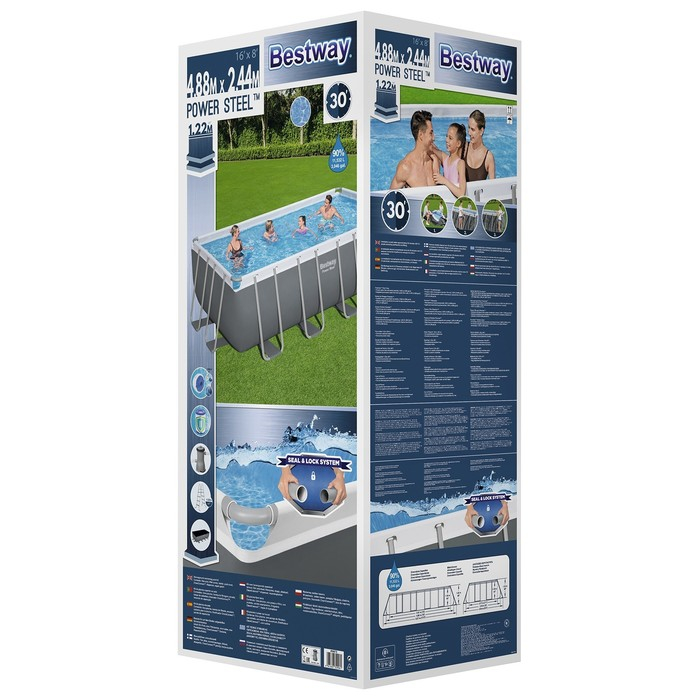 Бассейн каркасный Power Steel, 488 х 244 х 122 см, фильтр-насос, лестница, тент, 56670 Bestway Бассейн каркасный Power Steel, 488 х 244 х 122 см, фильтр-насос, лестница, тент, 56670 Bestway