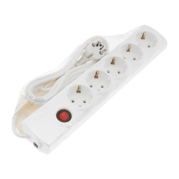Сетевой фильтр Luazon Lighting, 5 розеток, 3 м, 3500 Вт, 3х1 мм2, 16 A, 220 В, c предохранителем, белый