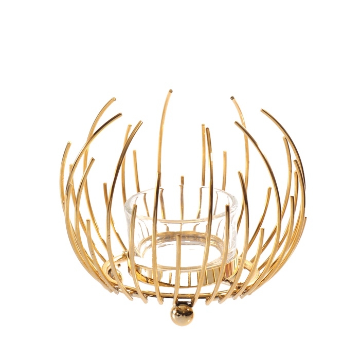 Подсвечник металл, стекло на 1 свечу Подсвечник металл, стекло на 1 свечу "Золотой цветок из прутьев" d=4,5 см 12х12х9 см