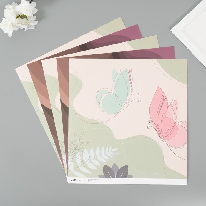 Бумага для скрапбукинга двусторонняя Бумага для скрапбукинга двусторонняя "Нежность весны" плотность 180 гр набор 5 шт 30,5х32 см 10718