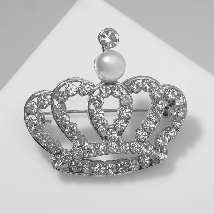 Брошь «Корона» монарха, цвет белый в серебре