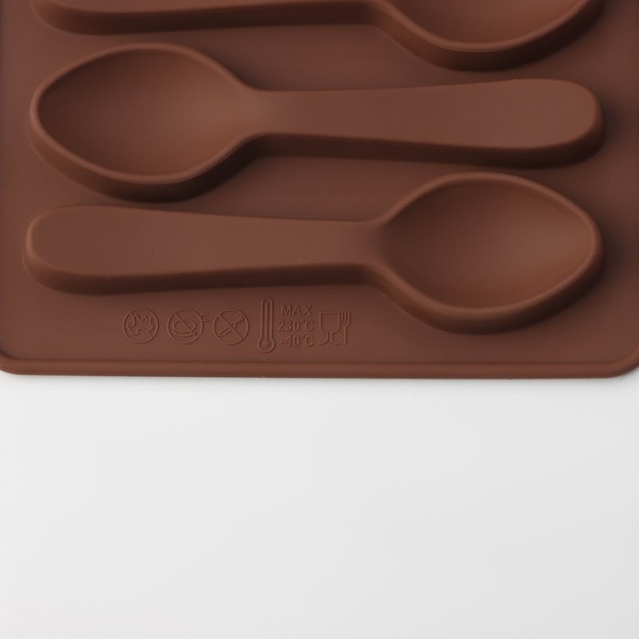 Форма для шоколада Доляна «Ложечки», силикон, 18×12×1,2 см, 6 ячеек (9,8×2,3 см), цвет коричневый Форма для шоколада Доляна «Ложечки», силикон, 18×12×1,2 см, 6 ячеек (9,8×2,3 см), цвет коричневый