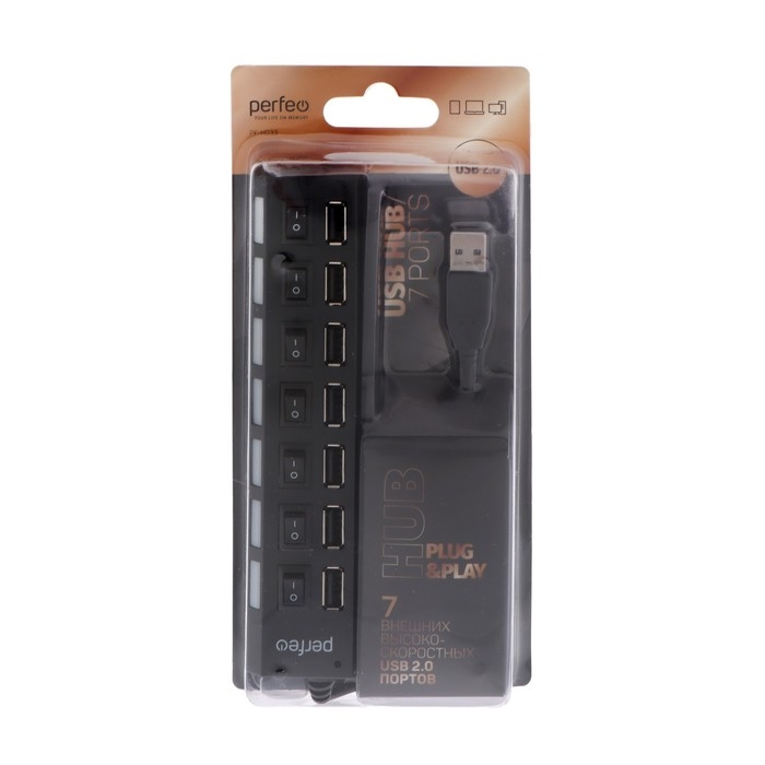 Разветвитель USB (Hub) Perfeo H033, 7 портов, USB 2.0, чёрный Разветвитель USB (Hub) Perfeo H033, 7 портов, USB 2.0, чёрный