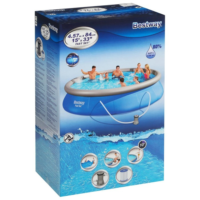 Бассейн Fast Set, 457 х 84 см, фильтр-насос, 57313 Bestway Бассейн Fast Set, 457 х 84 см, фильтр-насос, 57313 Bestway
