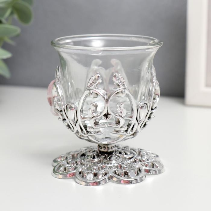 Подсвечник стекло 1 свеча Подсвечник стекло 1 свеча "Узор", цвет серебристый