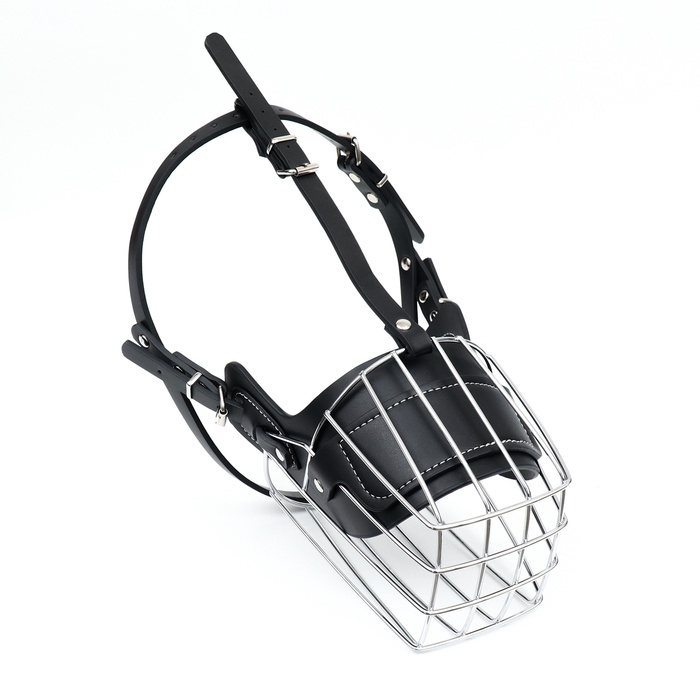 Намордник металлический №4 с трехсторонним ремешком, прессованная кожа, чёрный Намордник металлический №4 с трехсторонним ремешком, прессованная кожа, чёрный