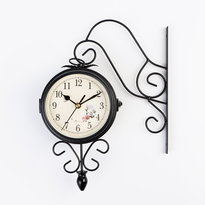 Часы настенные двусторонние, на подвесе  Часы настенные двусторонние, на подвесе "Весенние", плавный ход, d-11 см, 34.5 х 22 см