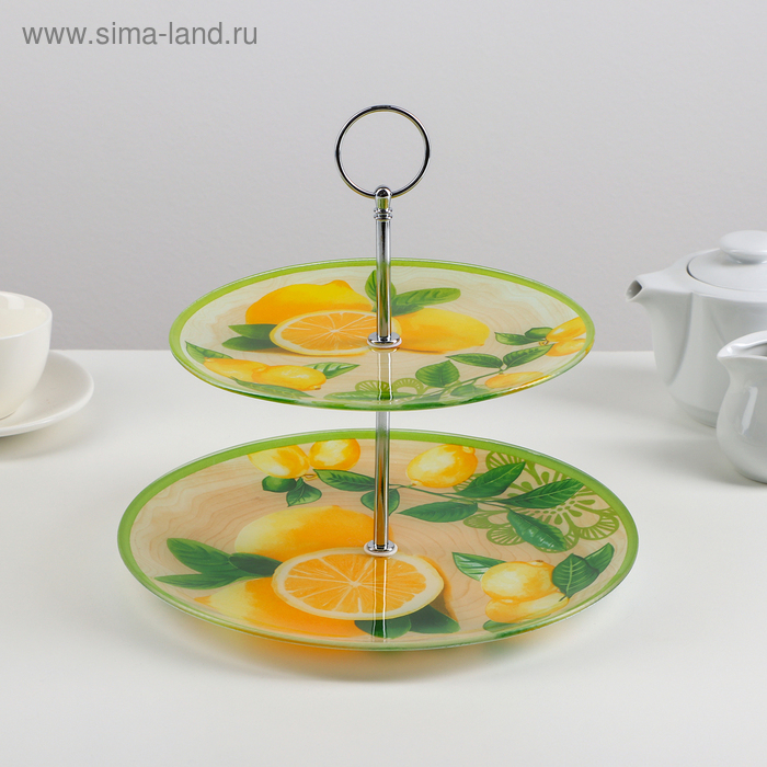 Этажёрка - фруктовница круглая Доляна «Дольче», 2 яруса, d=25/20 см, стекло, цвет жёлтый